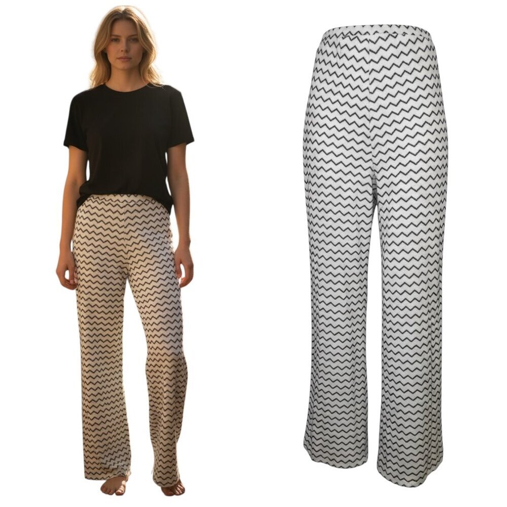 Black & White Chevron Knit Wide Leg Pants Lined Size 10 Sample Sale